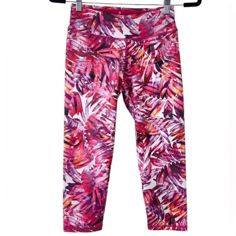 Prana Tropical Print Cropped Leggings Womens S Pink Red Yoga Athletic High Rise